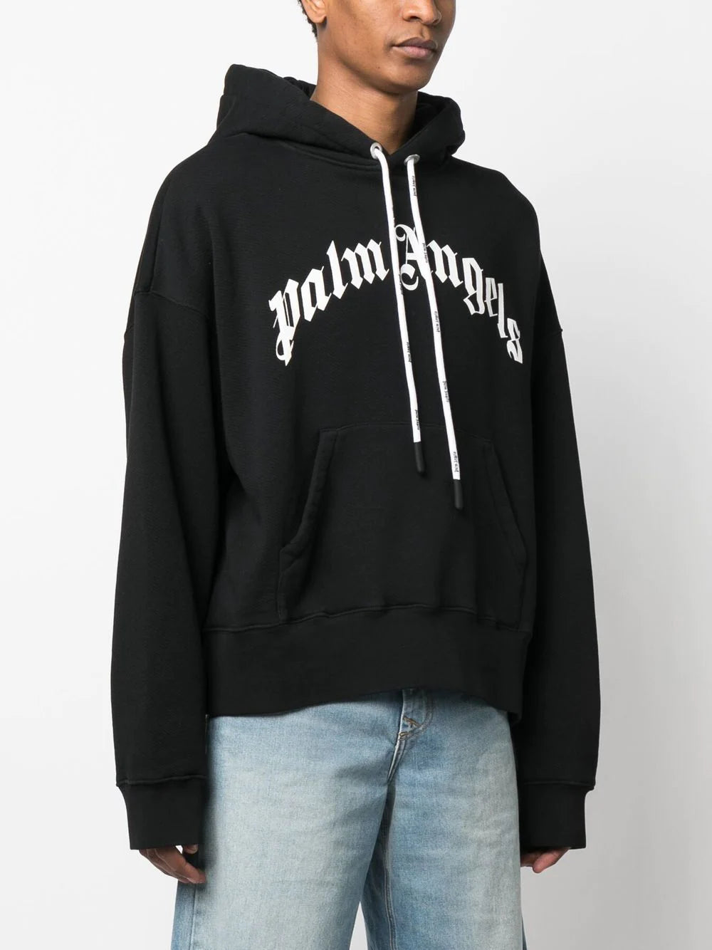 curved logo-print hoodie