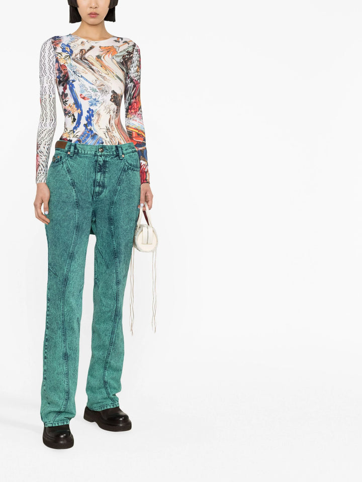 ANDERSSON BELL  Green & Blue Dyed Straight Leg Jeans Veronique Luxury Collections