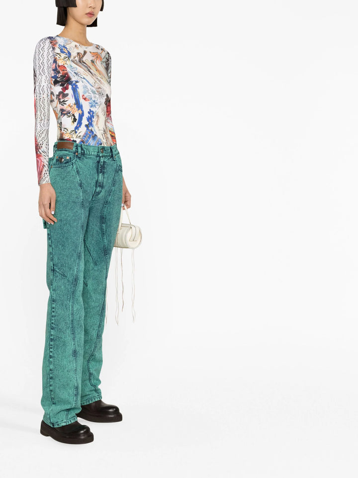 ANDERSSON BELL  Green & Blue Dyed Straight Leg Jeans Veronique Luxury Collections