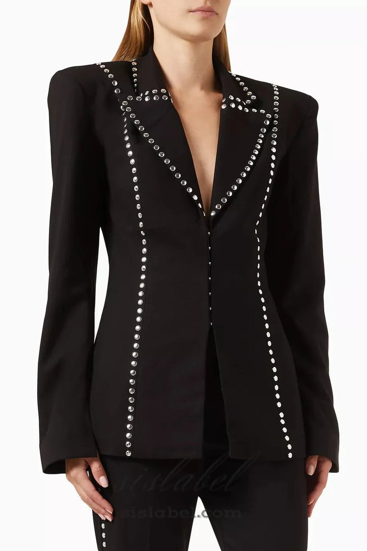 De La Vali  Black Side Studded Trousers Veronique Luxury Collections
