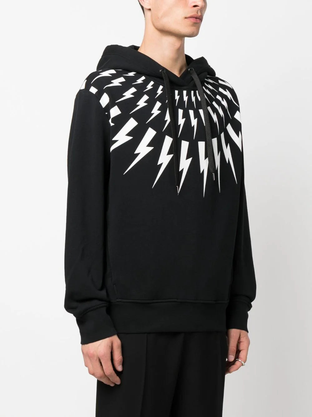 Neil Barrett thunder-print drawstring cotton hoodie Veronique Luxury Collections