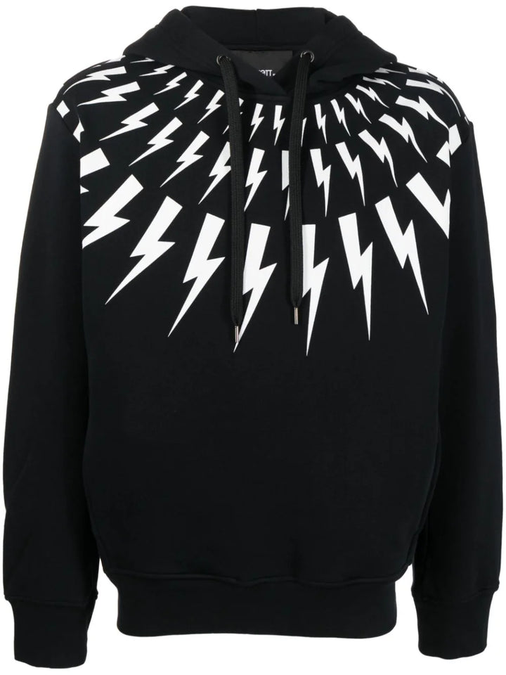 Neil Barrett thunder-print drawstring cotton hoodie Veronique Luxury Collections