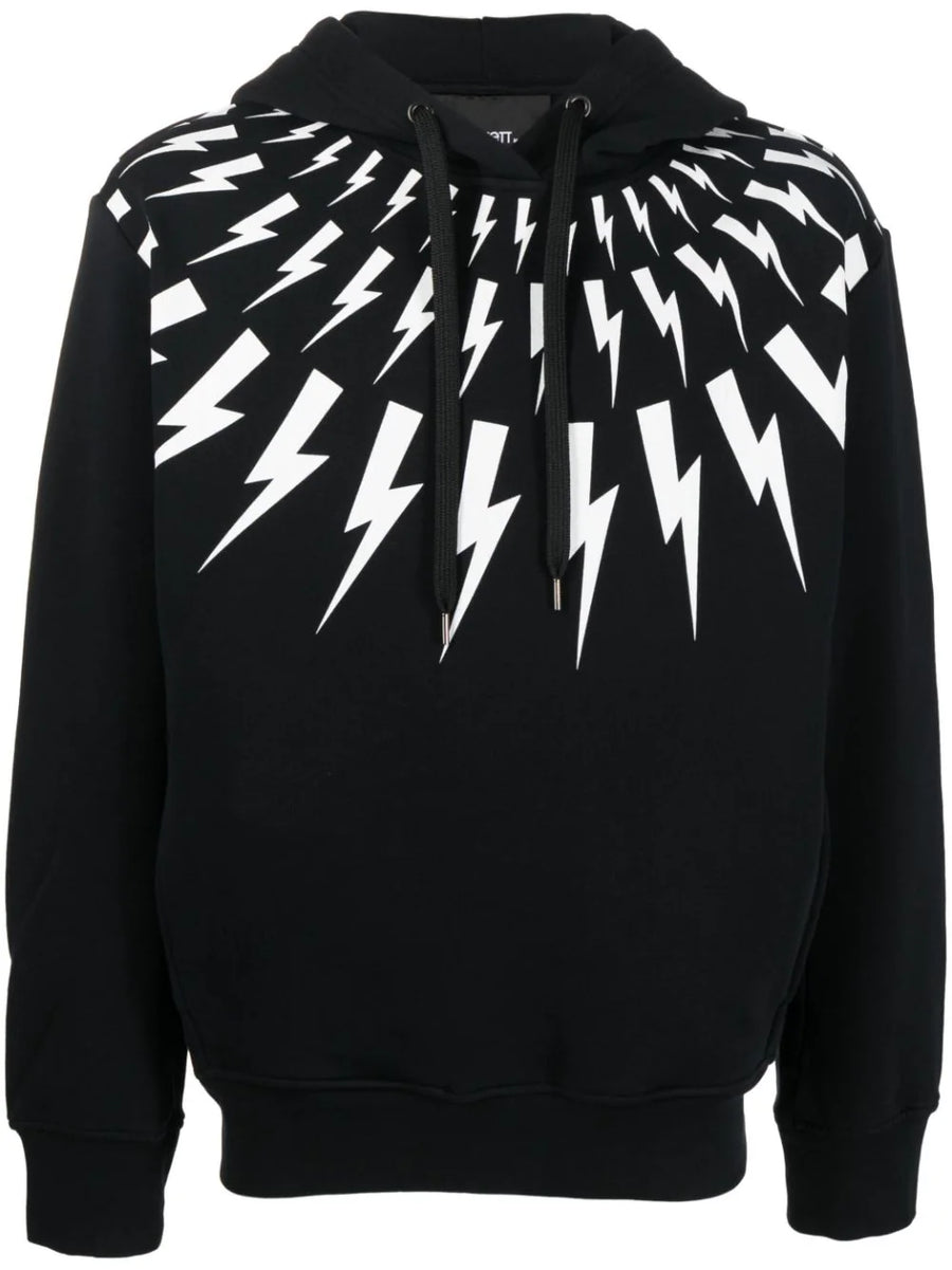 Neil Barrett thunder-print drawstring cotton hoodie Veronique Luxury Collections