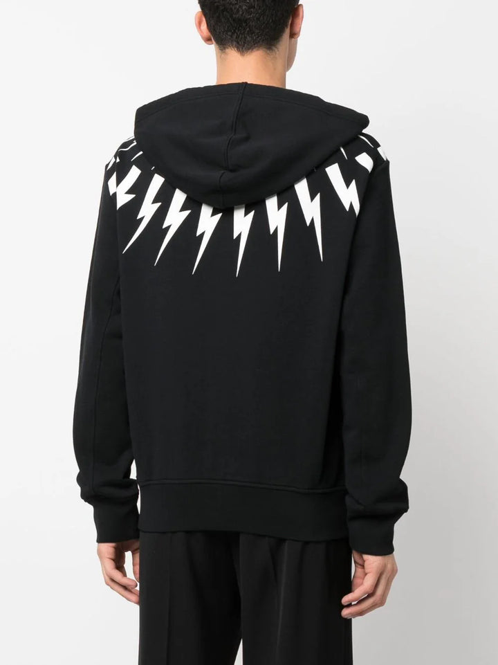 Neil Barrett thunder-print drawstring cotton hoodie Veronique Luxury Collections