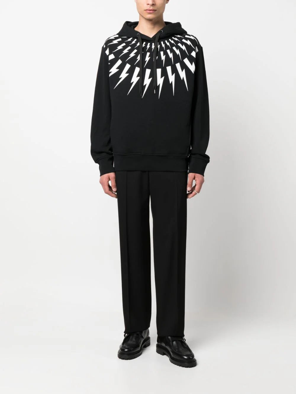 Neil Barrett thunder-print drawstring cotton hoodie Veronique Luxury Collections