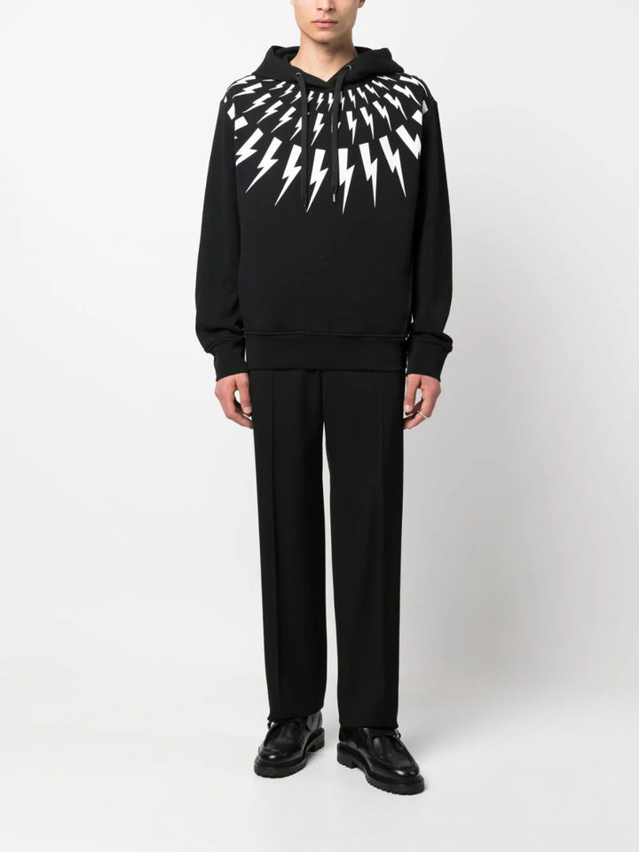 Neil Barrett thunder-print drawstring cotton hoodie Veronique Luxury Collections