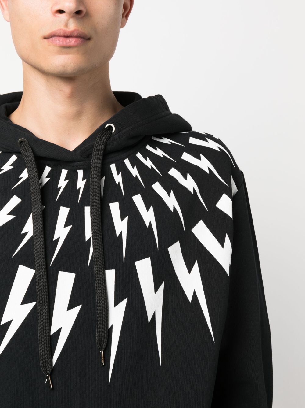 Neil Barrett thunder-print drawstring cotton hoodie Veronique Luxury Collections