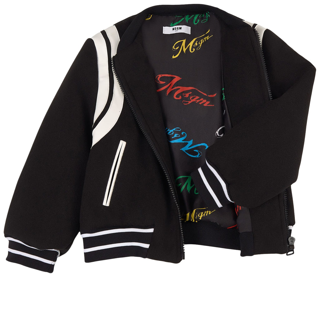 MSGM  Black Striped Trim Bomber Jacket Veronique Luxury Collections
