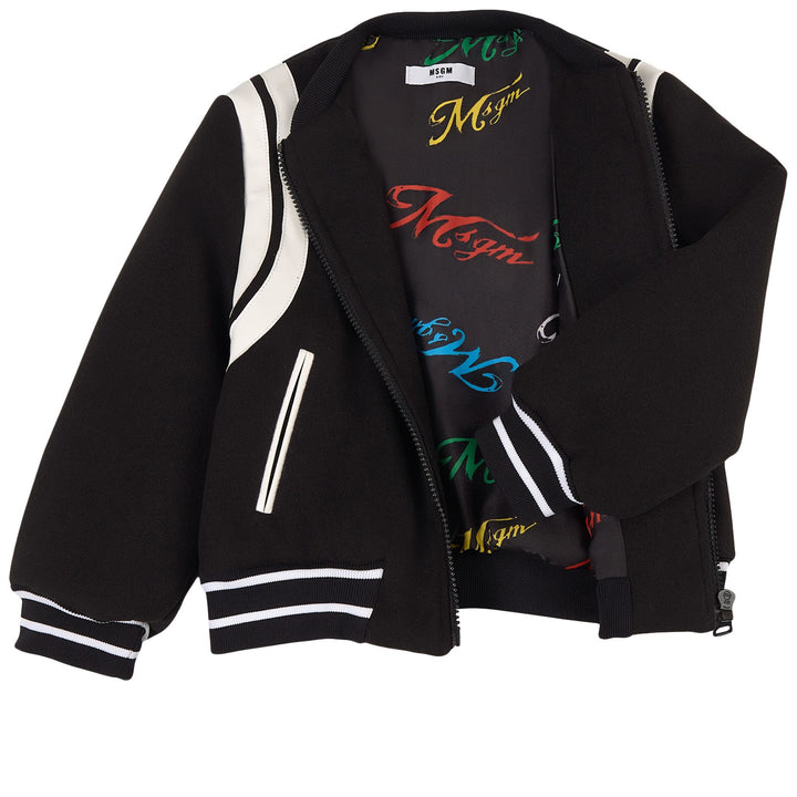 MSGM  Black Striped Trim Bomber Jacket Veronique Luxury Collections