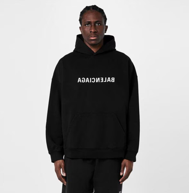 BALENCIAGA  Black Reverse Logo Hoodie Veronique Luxury Collections