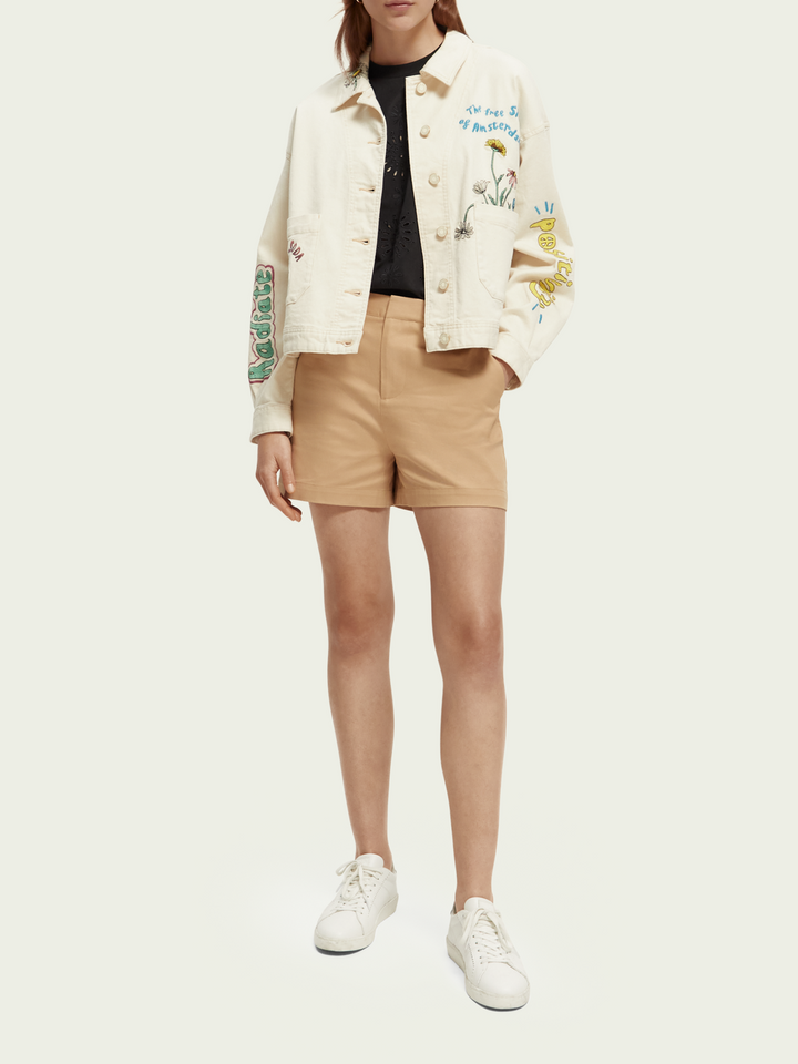SCOTCH & SODA  Cream Embroidered Detail Denim Jacket Veronique Luxury Collections