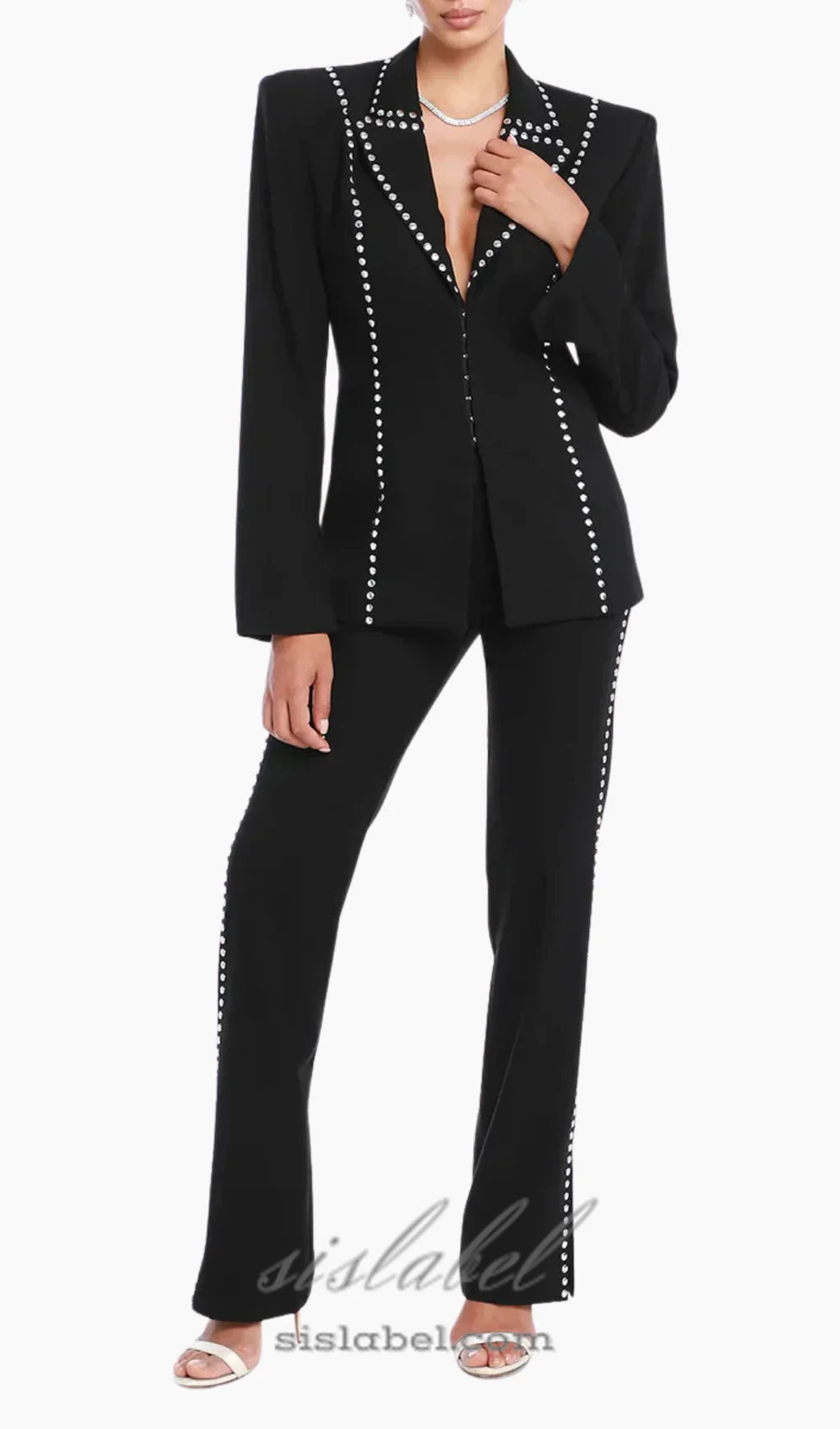 De La Vali  Black Side Studded Trousers Veronique Luxury Collections