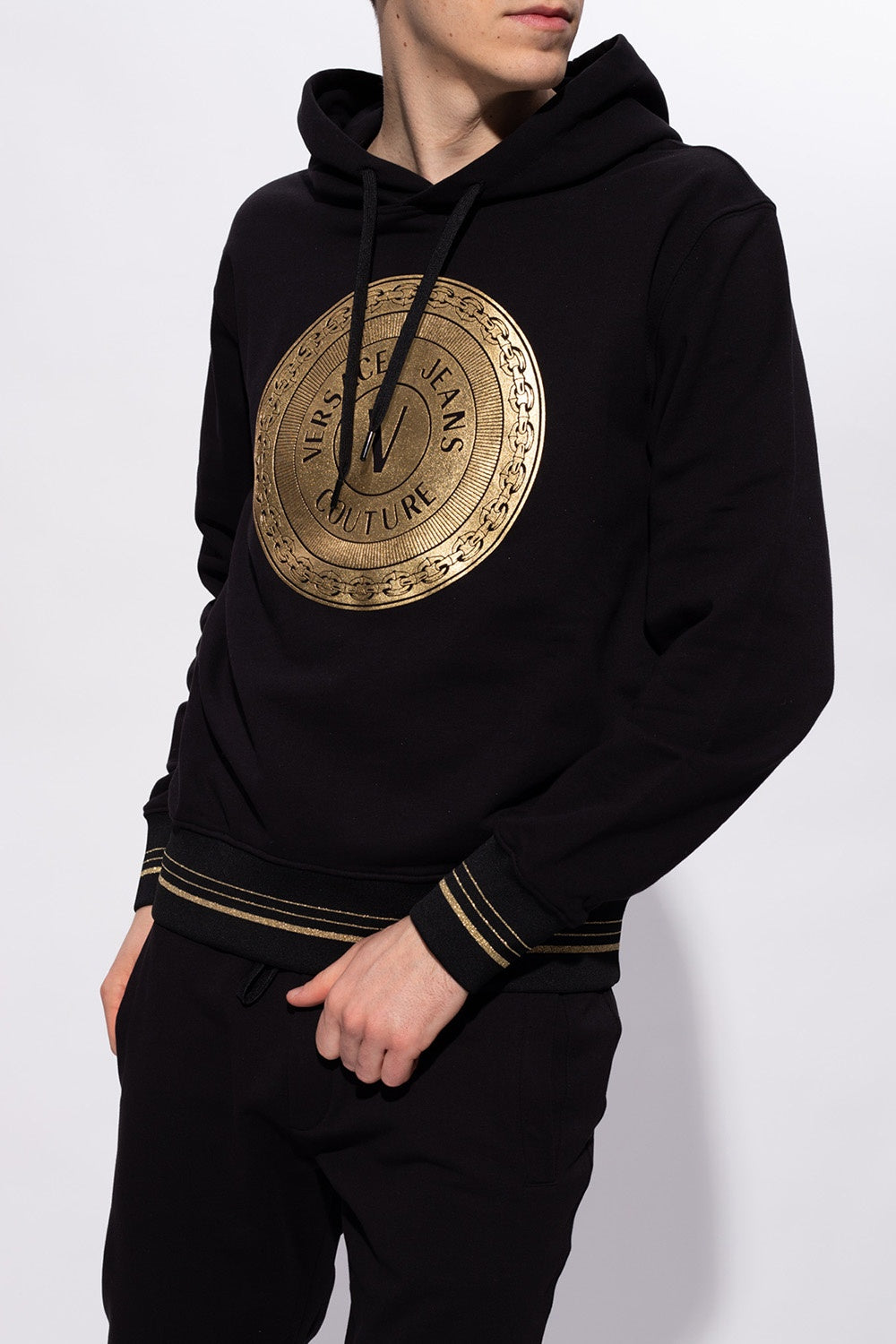 VERSACE JEANS COUTURE VERSACE JEANS COUTURE BLACK PRINTED HOODIE Veronique Luxury Collections