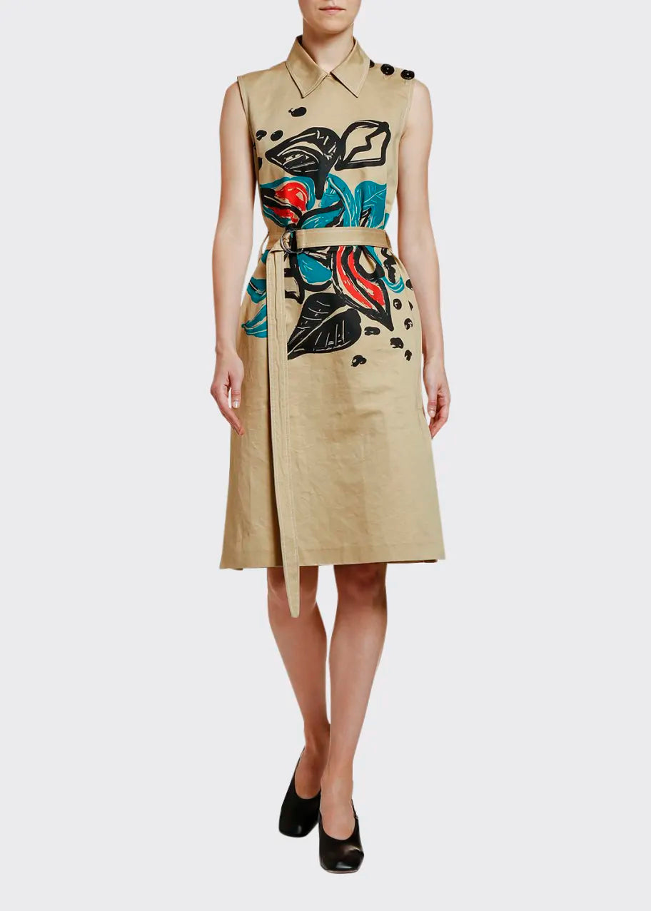MARNI  Brown Abstract Midi Dress Veronique Luxury Collections