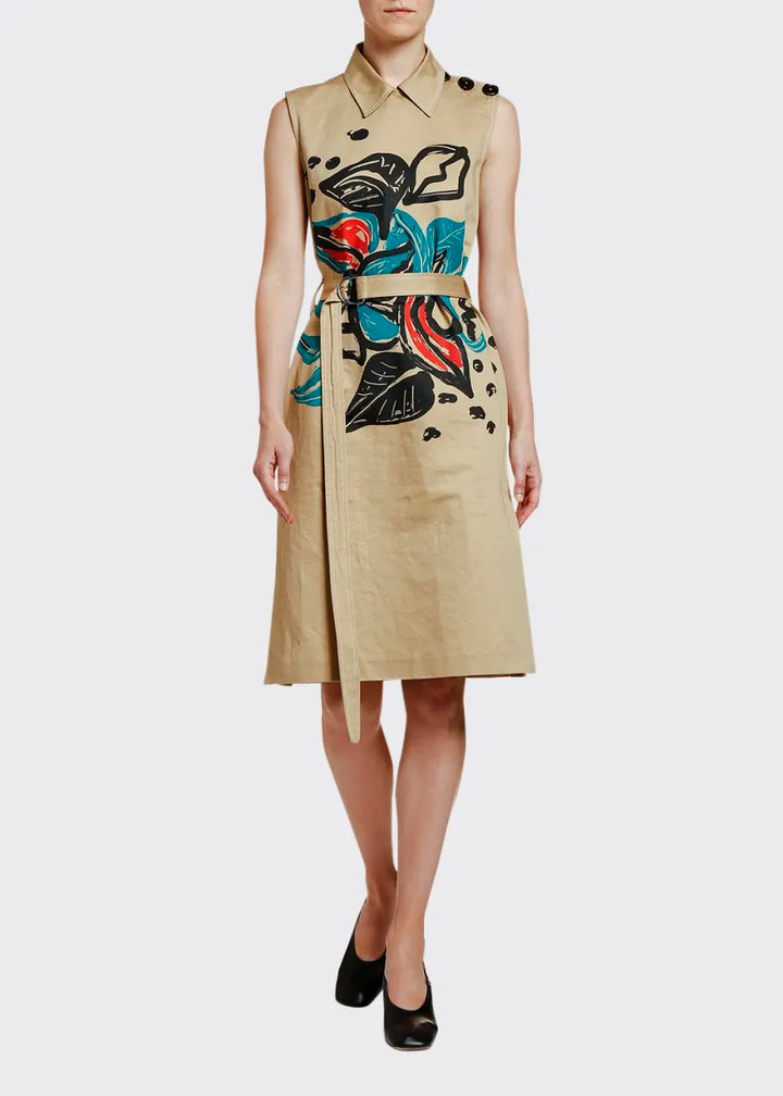MARNI  Brown Abstract Midi Dress Veronique Luxury Collections