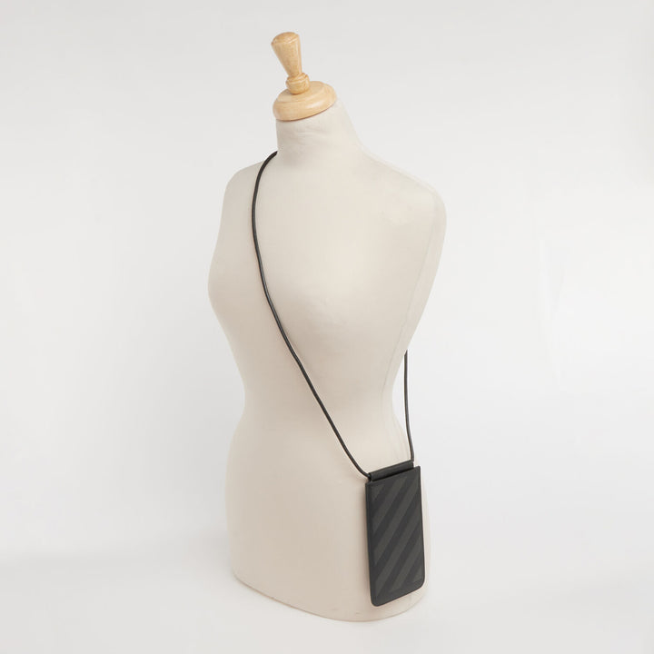 OFF WHITE  Black Leather Phone Pouch Veronique Luxury Collections
