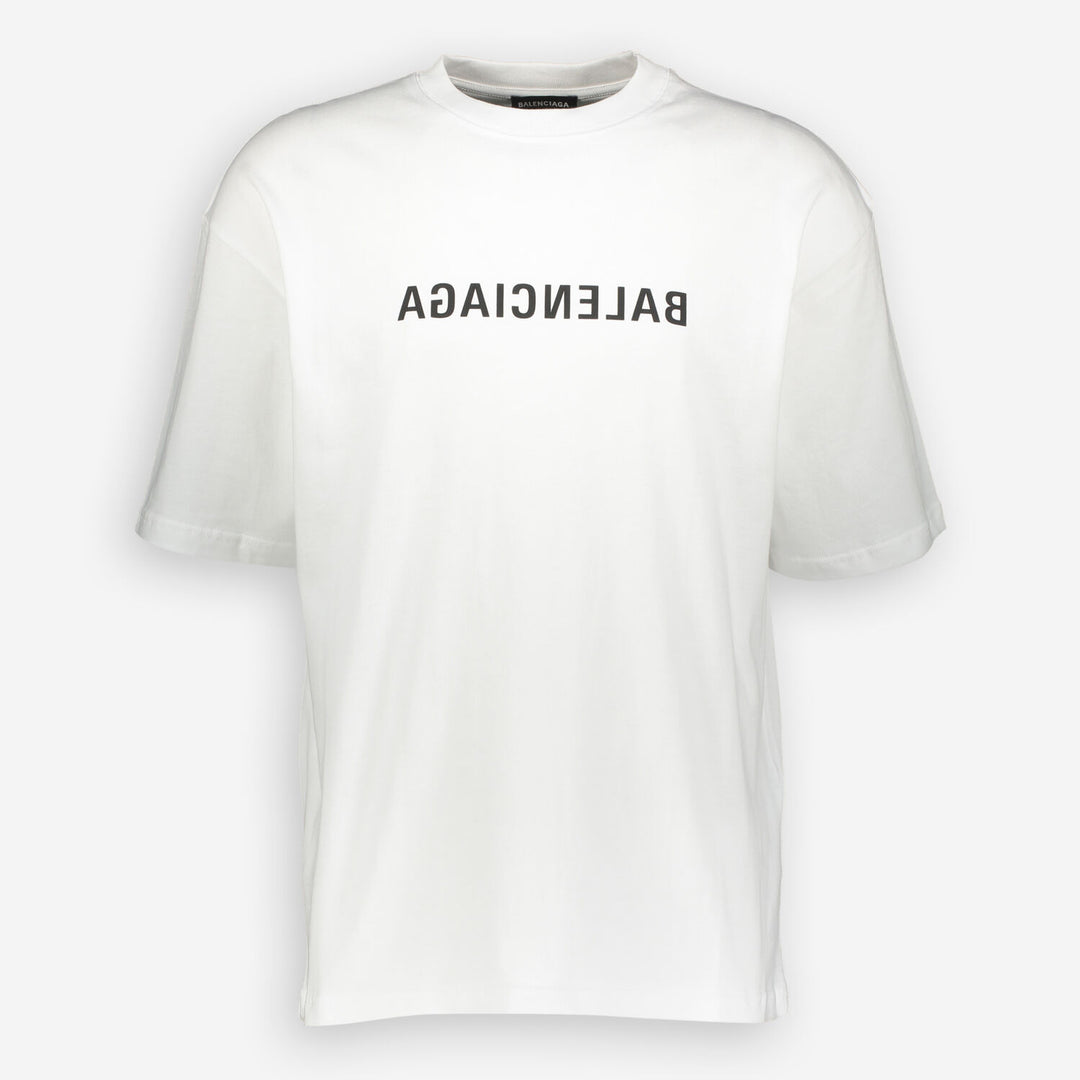 BALENCIAGA  White Mirrored Logo T Shirt Veronique Luxury Collections