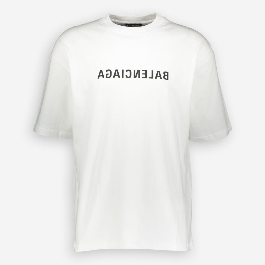 BALENCIAGA  White Mirrored Logo T Shirt Veronique Luxury Collections