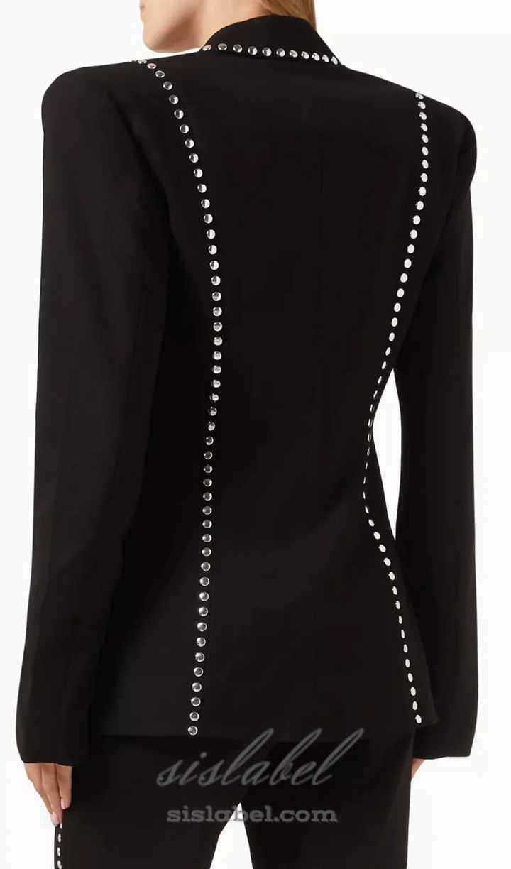 De La Vali  Black Side Studded Trousers Veronique Luxury Collections