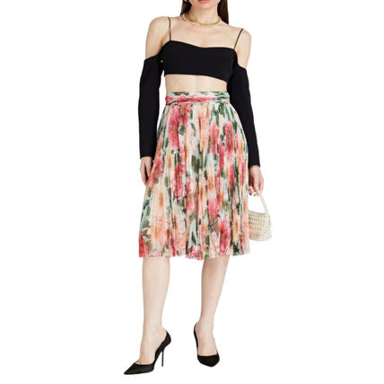 DOLCE & GABBANA  floral-print  Multicolour Plisse Pleat Silk Midi Skirt Veronique Luxury Collections