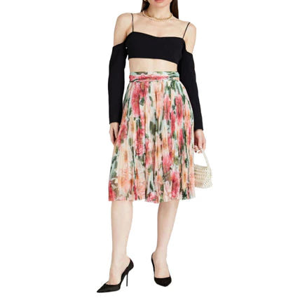 DOLCE & GABBANA  floral-print  Multicolour Plisse Pleat Silk Midi Skirt Veronique Luxury Collections