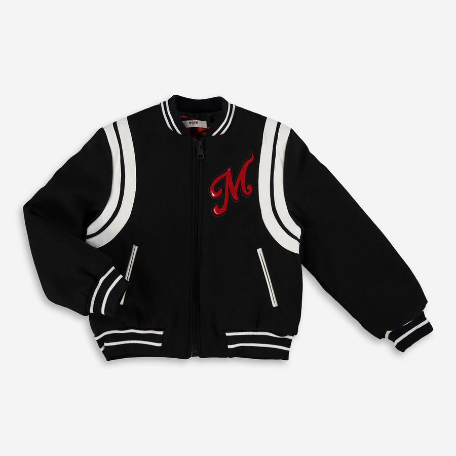 MSGM  Black Striped Trim Bomber Jacket Veronique Luxury Collections
