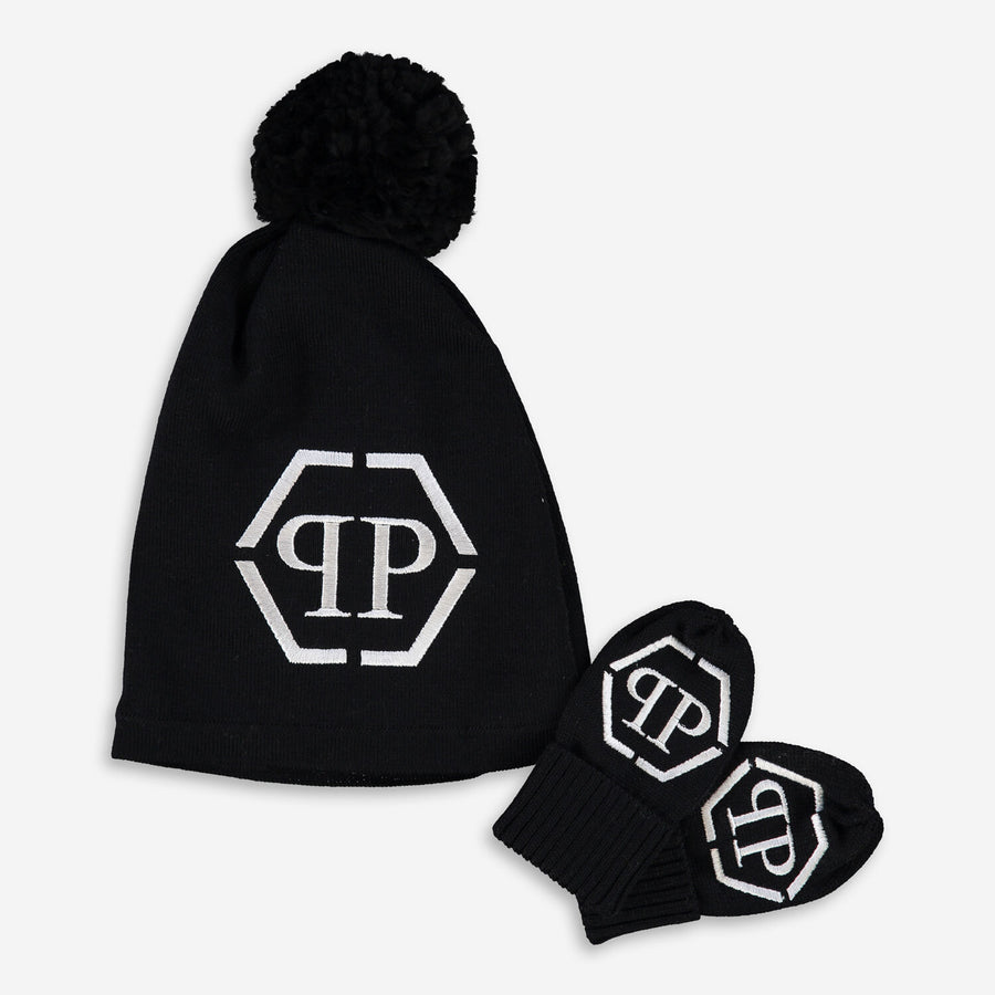 PHILIPP PLEIN  Black Hat & Mittens Set Veronique Luxury Collections