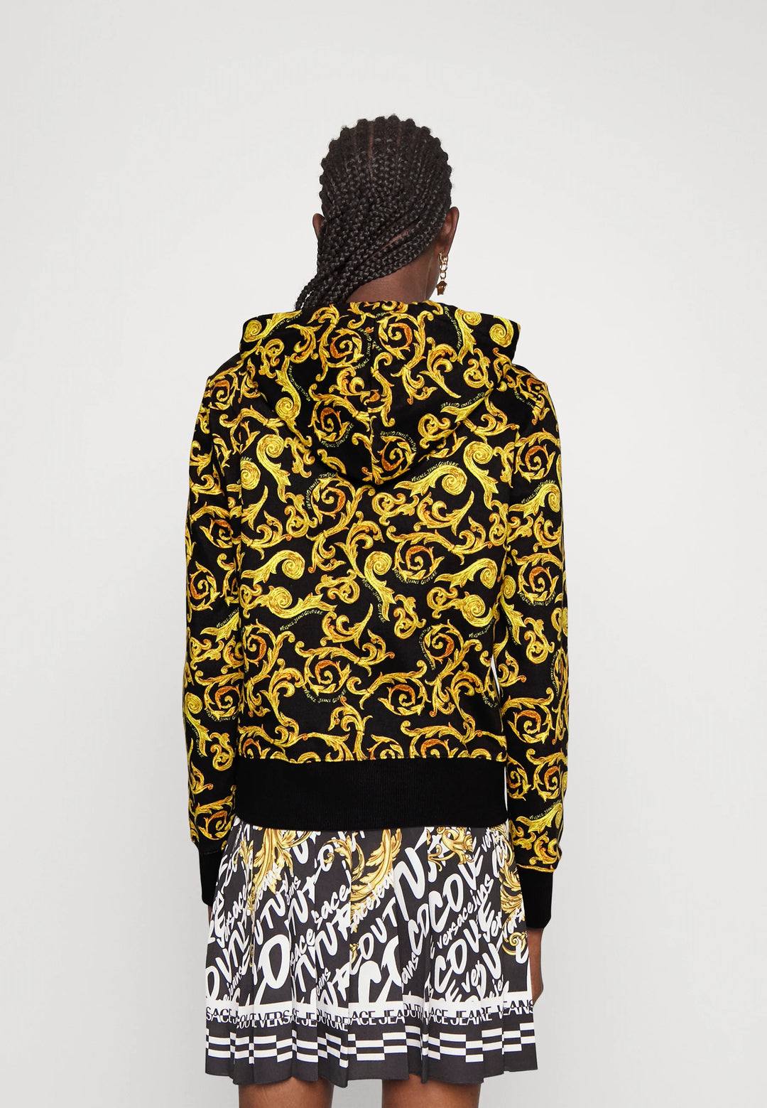 VERSACE JEANS  Black & Gold Tone Baroque Hoodie Veronique Luxury Collections