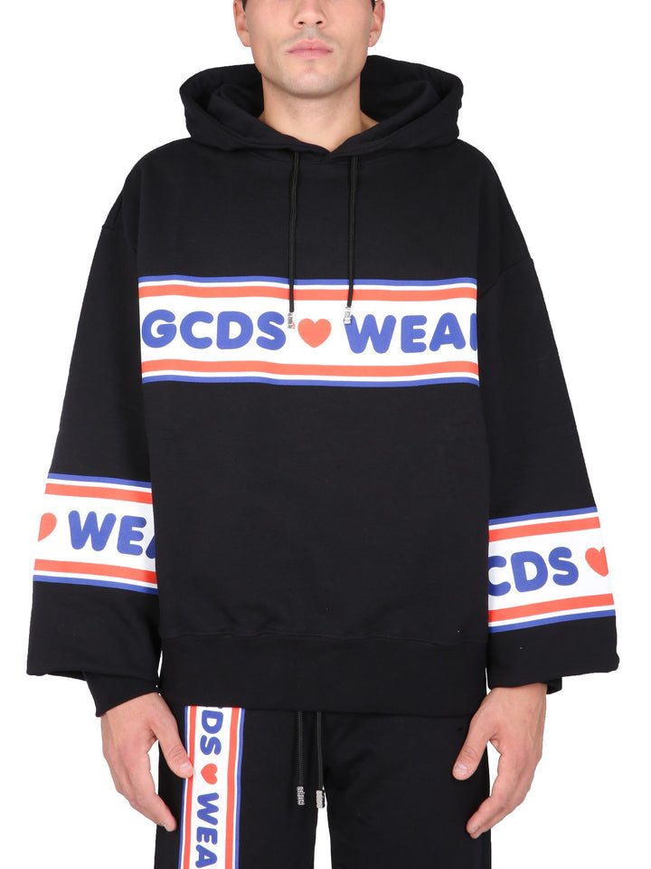 GCDS  Black Tape Logo Hoodie Veronique Luxury Collections