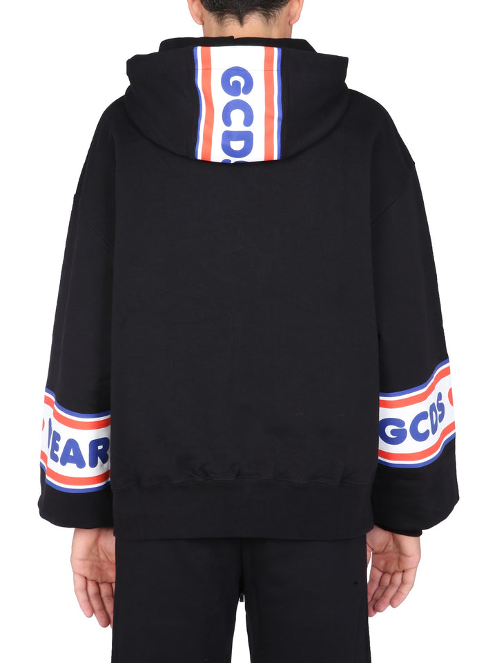 GCDS  Black Tape Logo Hoodie Veronique Luxury Collections
