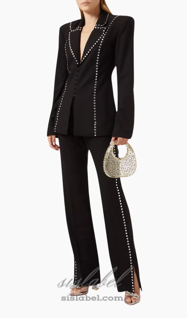 De La Vali  Black Side Studded Trousers Veronique Luxury Collections