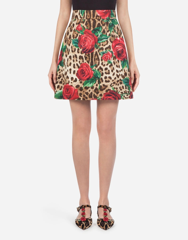 DOLCE & GABBANA LEOPARD Print Multicolour Rose  Skirt Veronique Luxury Collections