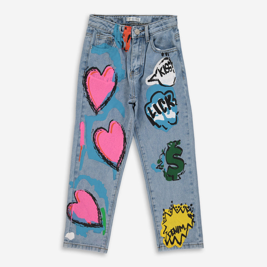LOEVIA  Blue Graffiti Jeans Veronique Luxury Collections
