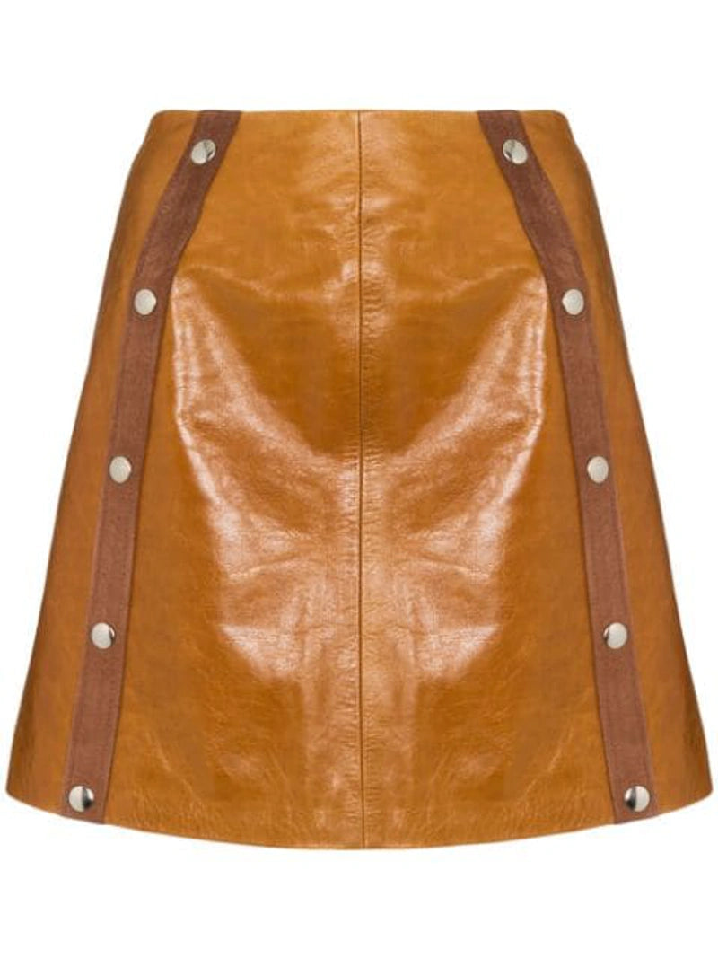 DE LA VALI  Tan Leather Mandy Mini Skirt Veronique Luxury Collections