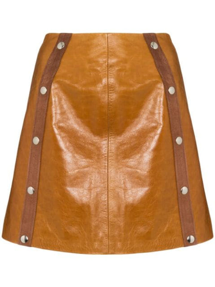 DE LA VALI  Tan Leather Mandy Mini Skirt Veronique Luxury Collections