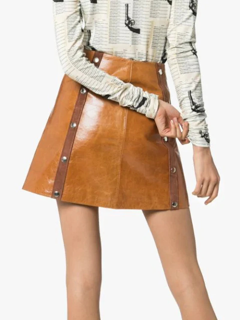 DE LA VALI  Tan Leather Mandy Mini Skirt Veronique Luxury Collections