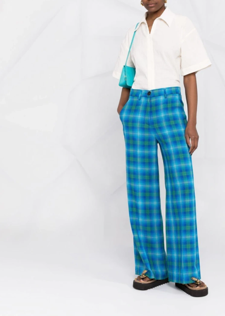 FORTE FORTE  Blue & Green Checkered Trousers Veronique Luxury Collections