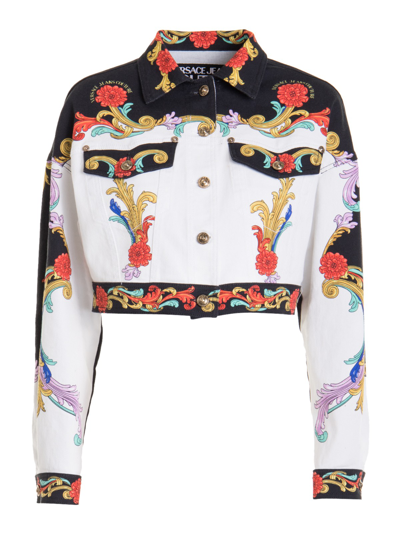 VERSACE JEANS COUTURE Sun Flower Garland Print Denim Jacket In