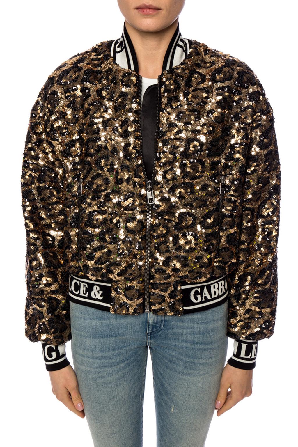 Dolce & Gabbana Sequin Embellished Leopard Print Bomber Jacket Veronique Luxury Collections