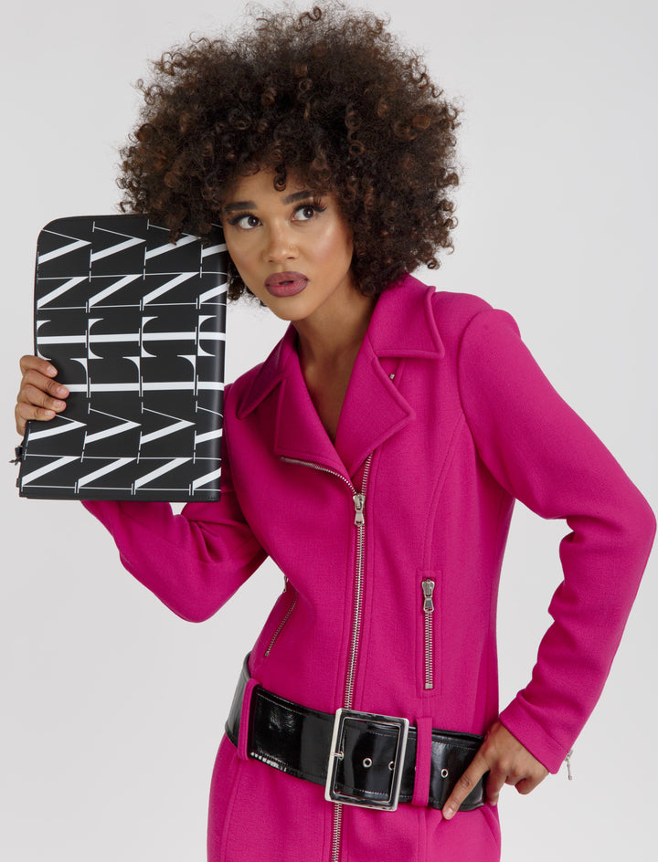 Moschino Long Belted Biker Jacket Veronique Luxury Collections