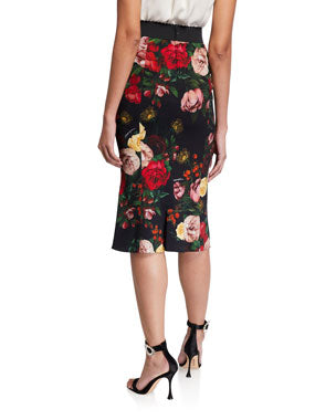 DOLCE & GABBANA  Black & Red Floral Midi Skirt Veronique Luxury Collections