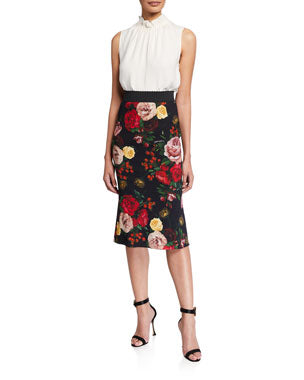 DOLCE & GABBANA  Black & Red Floral Midi Skirt Veronique Luxury Collections