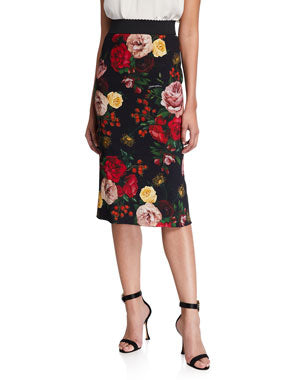 DOLCE & GABBANA  Black & Red Floral Midi Skirt Veronique Luxury Collections