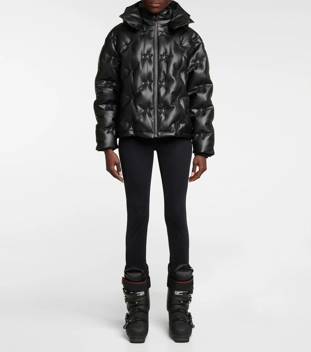 PERFECT MOMENT  Black Faux Leather Stars Jacket Veronique Luxury Collections