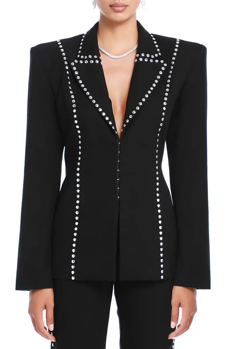De La Vali  Black Side Studded Trousers Veronique Luxury Collections