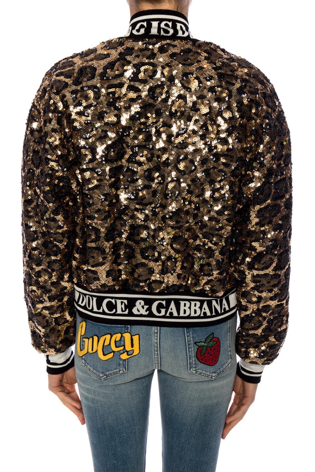 Dolce & Gabbana Sequin Embellished Leopard Print Bomber Jacket Veronique Luxury Collections