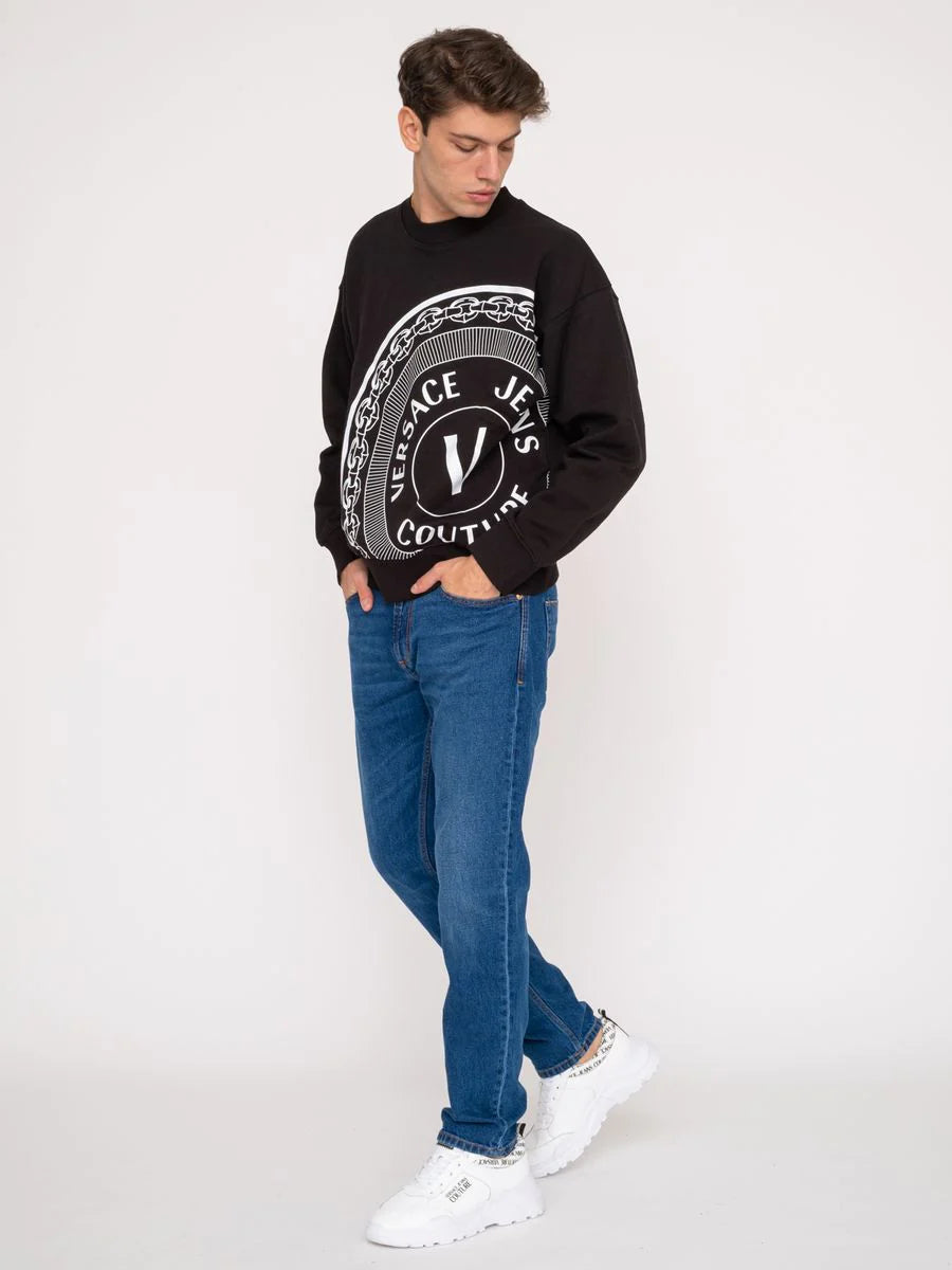 VERSACE JEANS COUTURE COTTON V-EMBLEM PRINT BLACK SWEATSHIRT Veronique Luxury Collections