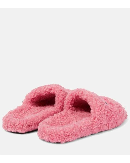 Balenciaga embroidered-logo faux-fur slides Veronique Luxury Collections