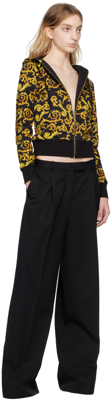 VERSACE JEANS  Black & Gold Tone Baroque Hoodie Veronique Luxury Collections