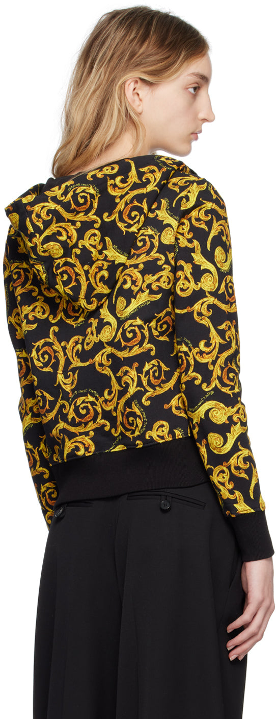 VERSACE JEANS  Black & Gold Tone Baroque Hoodie Veronique Luxury Collections